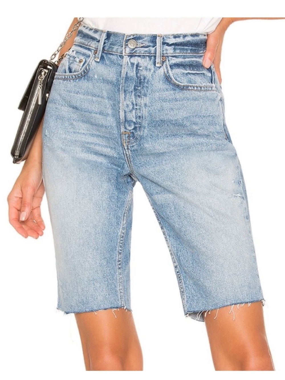 GRLFRND Light Blue High-Rise Denim Bermuda Shorts